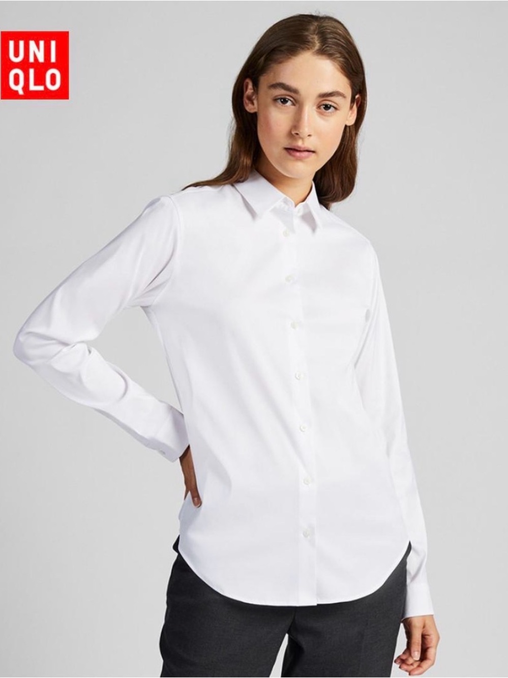 Uniqlo Women’s White Stretch Broadcloth Button Up Shirt Size L